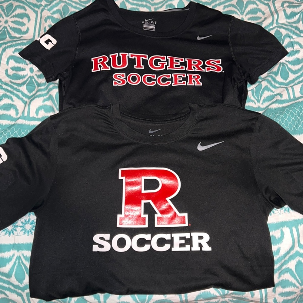 Nike Black Rutgers Soccer T-Shirts with Red and White Logos
